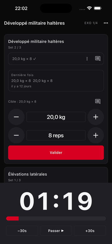 Écran de séance active